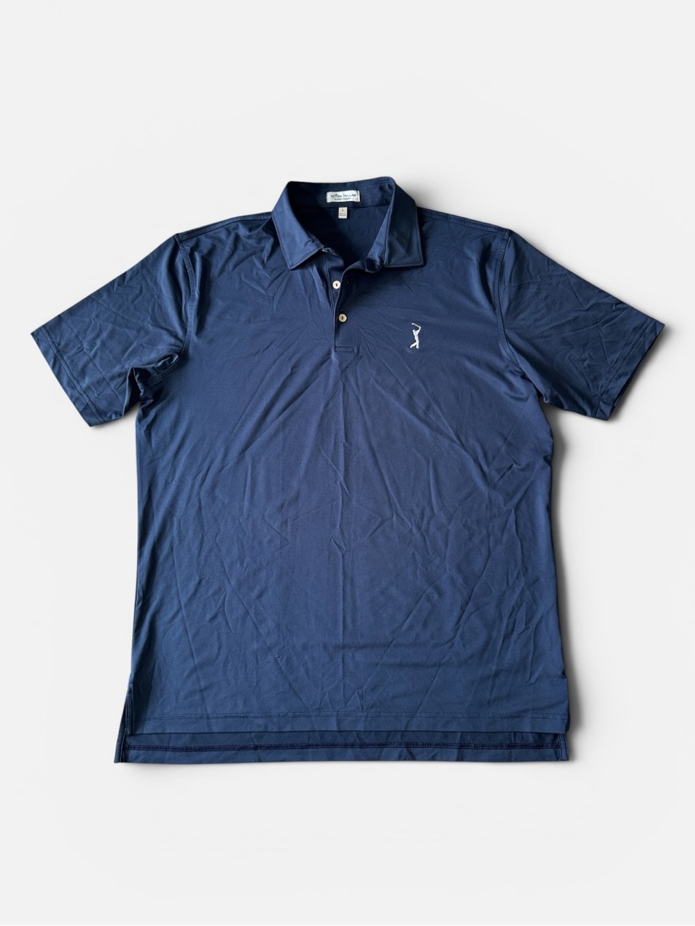 Peter Millar men L Large navy blue solid PGA tour summer comfort golf polo shirt